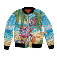 Flamingo Aloha Hawaii Bomber Jacket It's 5 OClock Somewhere Tropical Vibes LT14 Unisex Blue - Polynesian Pride