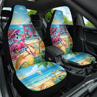 Flamingo Aloha Hawaii Car Seat Cover It's 5 OClock Somewhere Tropical Vibes LT14 One Size Blue - Polynesian Pride