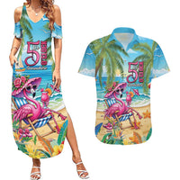 Flamingo Aloha Hawaii Couples Matching Summer Maxi Dress and Hawaiian Shirt It's 5 OClock Somewhere Tropical Vibes LT14 Blue - Polynesian Pride