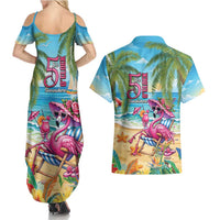 Flamingo Aloha Hawaii Couples Matching Summer Maxi Dress and Hawaiian Shirt It's 5 OClock Somewhere Tropical Vibes LT14 - Polynesian Pride