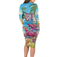 Flamingo Aloha Hawaii Long Sleeve Bodycon Dress It's 5 O’Clock Somewhere Tropical Vibes - Polynesian Pride