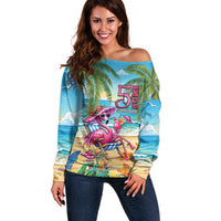 Flamingo Aloha Hawaii Off Shoulder Sweater It's 5 O’Clock Somewhere Tropical Vibes - Polynesian Pride