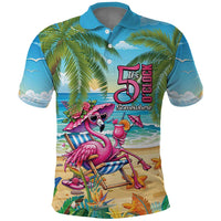 Flamingo Aloha Hawaii Polo Shirt It's 5 OClock Somewhere Tropical Vibes LT14 Blue - Polynesian Pride
