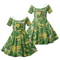 Aloha Hawaii Maia Family Matching Long Sleeve Bodycon Dress and Hawaiian Shirt Hawaiian Banana Stylized Stamp LT14 Daughter's Dress Green - Polynesian Pride