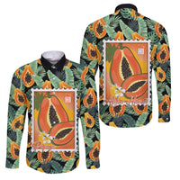 Aloha Hawaii Mikana Family Matching Long Sleeve Bodycon Dress and Hawaiian Shirt Hawaiian Papaya Stylized Stamp LT14 Dad's Shirt - Long Sleeve Green - Polynesian Pride