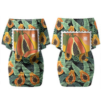 Aloha Hawaii Mikana Family Matching Off Shoulder Short Dress and Hawaiian Shirt Hawaiian Papaya Stylized Stamp LT14 Mom's Dress Green - Polynesian Pride
