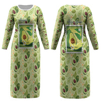 Aloha Hawaii Avocado Couples Matching Long Sleeve Bodycon Dress and Long Sleeve Button Shirt Hawaiian Fruit Stylized Stamp LT14 - Polynesian Pride