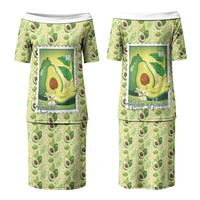 Aloha Hawaii Avocado Couples Matching Puletasi and Long Sleeve Button Shirt Hawaiian Fruit Stylized Stamp LT14 - Polynesian Pride