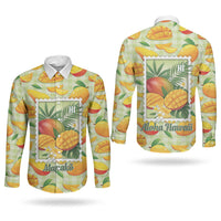 Aloha Hawaii Manako Palaka Motifs Couples Matching Off Shoulder Maxi Dress and Long Sleeve Button Shirt Hawaiian Mango Stylized Stamp LT14 - Polynesian Pride
