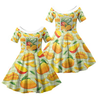 Aloha Hawaii Manako Palaka Motifs Family Matching Puletasi and Hawaiian Shirt Hawaiian Mango Stylized Stamp LT14 Daughter's Dress Yellow - Polynesian Pride
