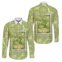 Aloha Hawaii Ulu Palaka Motifs Family Matching Long Sleeve Bodycon Dress and Hawaiian Shirt Hawaiian Breadfruit Stylized Stamp LT14 Dad's Shirt - Long Sleeve Green - Polynesian Pride