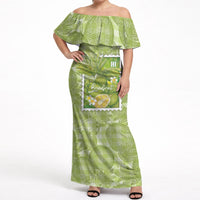 Aloha Hawaii Ulu Palaka Motifs Off Shoulder Maxi Dress Hawaiian Breadfruit Stylized Stamp LT14 Women Green - Polynesian Pride
