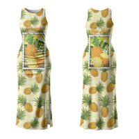 Aloha Hawaii Hala Kahiki Palaka Motifs Family Matching Tank Maxi Dress and Hawaiian Shirt Hawaiian Pineapple Stylized Stamp LT14 Mom's Dress Yellow - Polynesian Pride