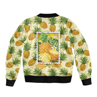 Aloha Hawaii Hala Kahiki Palaka Motifs Sleeve Zip Bomber Jacket Hawaiian Pineapple Stylized Stamp LT14 - Polynesian Pride