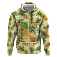 Aloha Hawaii Hala Kahiki Palaka Motifs Zip Hoodie Hawaiian Pineapple Stylized Stamp LT14 Zip Hoodie Yellow - Polynesian Pride
