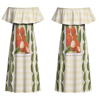 Aloha Hawaii Rambutan Palaka Motifs Couples Matching Off Shoulder Maxi Dress and Hawaiian Shirt Hawaiian Fruit Stylized Stamp LT14 - Polynesian Pride