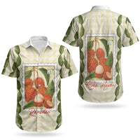 Aloha Hawaii Rambutan Palaka Motifs Couples Matching Off The Shoulder Long Sleeve Dress and Hawaiian Shirt Hawaiian Fruit Stylized Stamp LT14 - Polynesian Pride