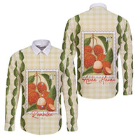 Aloha Hawaii Rambutan Palaka Motifs Family Matching Tank Maxi Dress and Hawaiian Shirt Hawaiian Fruit Stylized Stamp LT14 Dad's Shirt - Long Sleeve Yellow - Polynesian Pride