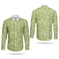 Omaomao Hawaii Breadfruit Palaka Motifs Couples Matching Off The Shoulder Long Sleeve Dress and Long Sleeve Button Shirt LT14 - Polynesian Pride