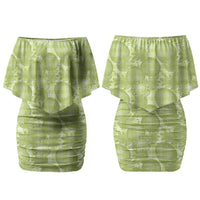 Omaomao Hawaii Breadfruit Palaka Motifs Family Matching Off Shoulder Short Dress and Hawaiian Shirt LT14 Mom's Dress Green - Polynesian Pride