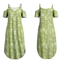 Omaomao Hawaii Breadfruit Palaka Motifs Family Matching Summer Maxi Dress and Hawaiian Shirt LT14 Mom's Dress Green - Polynesian Pride