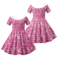 Alaka Hawaii Breadfruit Palaka Motifs Family Matching Off Shoulder Maxi Dress and Hawaiian Shirt LT14 Daughter's Dress Pink - Polynesian Pride