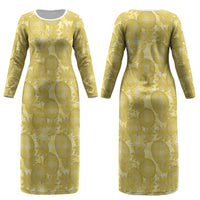 Melemele Hawaii Breadfruit Palaka Motifs Couples Matching Long Sleeve Bodycon Dress and Long Sleeve Button Shirt LT14 - Polynesian Pride