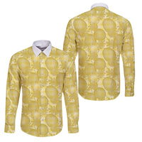Melemele Hawaii Breadfruit Palaka Motifs Family Matching Summer Maxi Dress and Hawaiian Shirt LT14 Dad's Shirt - Long Sleeve Yellow - Polynesian Pride
