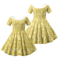 Melemele Hawaii Breadfruit Palaka Motifs Family Matching Summer Maxi Dress and Hawaiian Shirt LT14 Daughter's Dress Yellow - Polynesian Pride