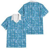 Polu Hawaii Breadfruit Palaka Motifs Family Matching Off Shoulder Short Dress and Hawaiian Shirt LT14 Dad's Shirt - Short Sleeve Blue - Polynesian Pride