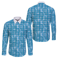 Polu Hawaii Breadfruit Palaka Motifs Family Matching Puletasi and Hawaiian Shirt LT14 Dad's Shirt - Long Sleeve Blue - Polynesian Pride