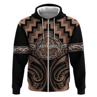 Aotearoa Kati Mamoe Personalised Hoodie Maori Iwi Poutama Puhoro Tattoo LT14 Zip Hoodie Brown - Polynesian Pride