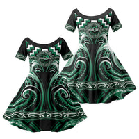 Aotearoa Whakatohea Personalised Family Matching Puletasi and Hawaiian Shirt Maori Iwi Poutama Puhoro Tattoo LT14 Daughter's Dress Green - Polynesian Pride