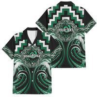 Aotearoa Whakatohea Personalised Family Matching Short Sleeve Bodycon Dress and Hawaiian Shirt Maori Iwi Poutama Puhoro Tattoo LT14 Dad's Shirt - Short Sleeve Green - Polynesian Pride