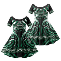 Aotearoa Whakatohea Personalised Family Matching Short Sleeve Bodycon Dress and Hawaiian Shirt Maori Iwi Poutama Puhoro Tattoo LT14 Daughter's Dress Green - Polynesian Pride
