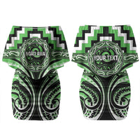 Aotearoa Ngati Awa Personalised Family Matching Off Shoulder Short Dress and Hawaiian Shirt Maori Iwi Poutama Puhoro Tattoo LT14 Mom's Dress Green - Polynesian Pride