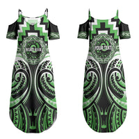 Aotearoa Ngati Awa Personalised Family Matching Summer Maxi Dress and Hawaiian Shirt Maori Iwi Poutama Puhoro Tattoo LT14 Mom's Dress Green - Polynesian Pride