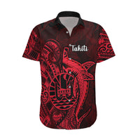 French Polynesia Tahiti Hawaiian Shirt Polynesian Shark Tattoo With Hibiscus Red Version LT14 Red - Polynesian Pride