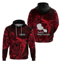 French Polynesia Tahiti Hoodie Polynesian Shark Tattoo With Hibiscus Red Version LT14 - Polynesian Pride