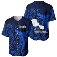 French Polynesia Tahiti Baseball Jersey Polynesian Shark Tattoo With Hibiscus Blue Version LT14 - Polynesian Pride