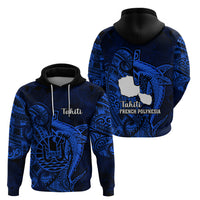 French Polynesia Tahiti Hoodie Polynesian Shark Tattoo With Hibiscus Blue Version LT14 - Polynesian Pride