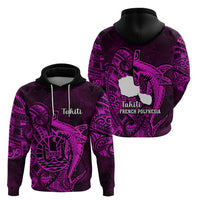 French Polynesia Tahiti Hoodie Polynesian Shark Tattoo With Hibiscus Pink Version LT14 - Polynesian Pride