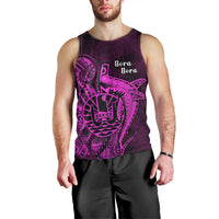 French Polynesia Bora Bora Men Tank Top Polynesian Shark Tattoo With Hibiscus Pink Version LT14 - Polynesian Pride