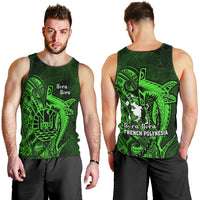 French Polynesia Bora Bora Men Tank Top Polynesian Shark Tattoo With Hibiscus Green Version LT14 - Polynesian Pride