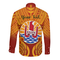 Personalised French Polynesia Long Sleeve Button Shirt Coat Of Arms With Polynesian Plumeria LT14 - Polynesian Pride