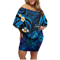Tokelau Fakaofo Atoll Family Matching Off Shoulder Short Dress and Hawaiian Shirt Polynesian Tattoo Plumeria With Map