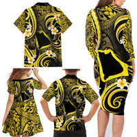 Tokelau Atafu Atoll Family Matching Long Sleeve Bodycon Dress and Hawaiian Shirt Polynesian Tattoo Plumeria With Map