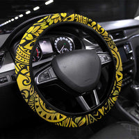 Tokelau Atafu Atoll Steering Wheel Cover Polynesian Tattoo Plumeria With Map LT14 Universal Fit Gold - Polynesian Pride