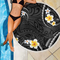 Black And Gray Beach Blanket Curves Polynesian Tattoo Mix Plumeria Flowers
