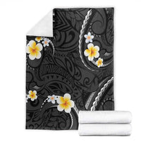 Black And Gray Blanket Curves Polynesian Tattoo Mix Plumeria Flowers